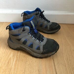 Boys Merrell hiking boots little kids size 3 unisex blue gray high top